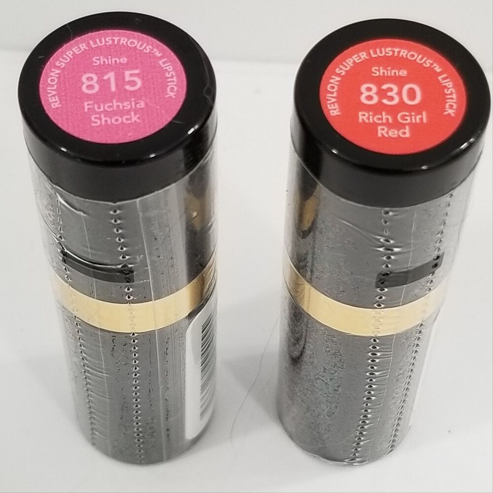 Revlon Super Lustrous Lipstick Lot – 815 Fuchsia Shock & 830 Rich Girl Red